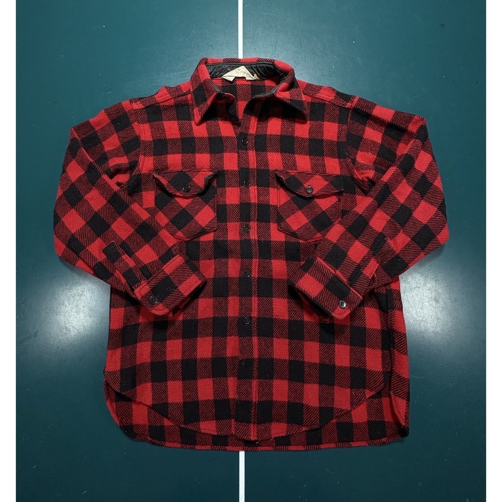 Vintage 50s Woolrich Wool Shirt Medium Red Black Mackinaw Shacket Buffalo Plaid
